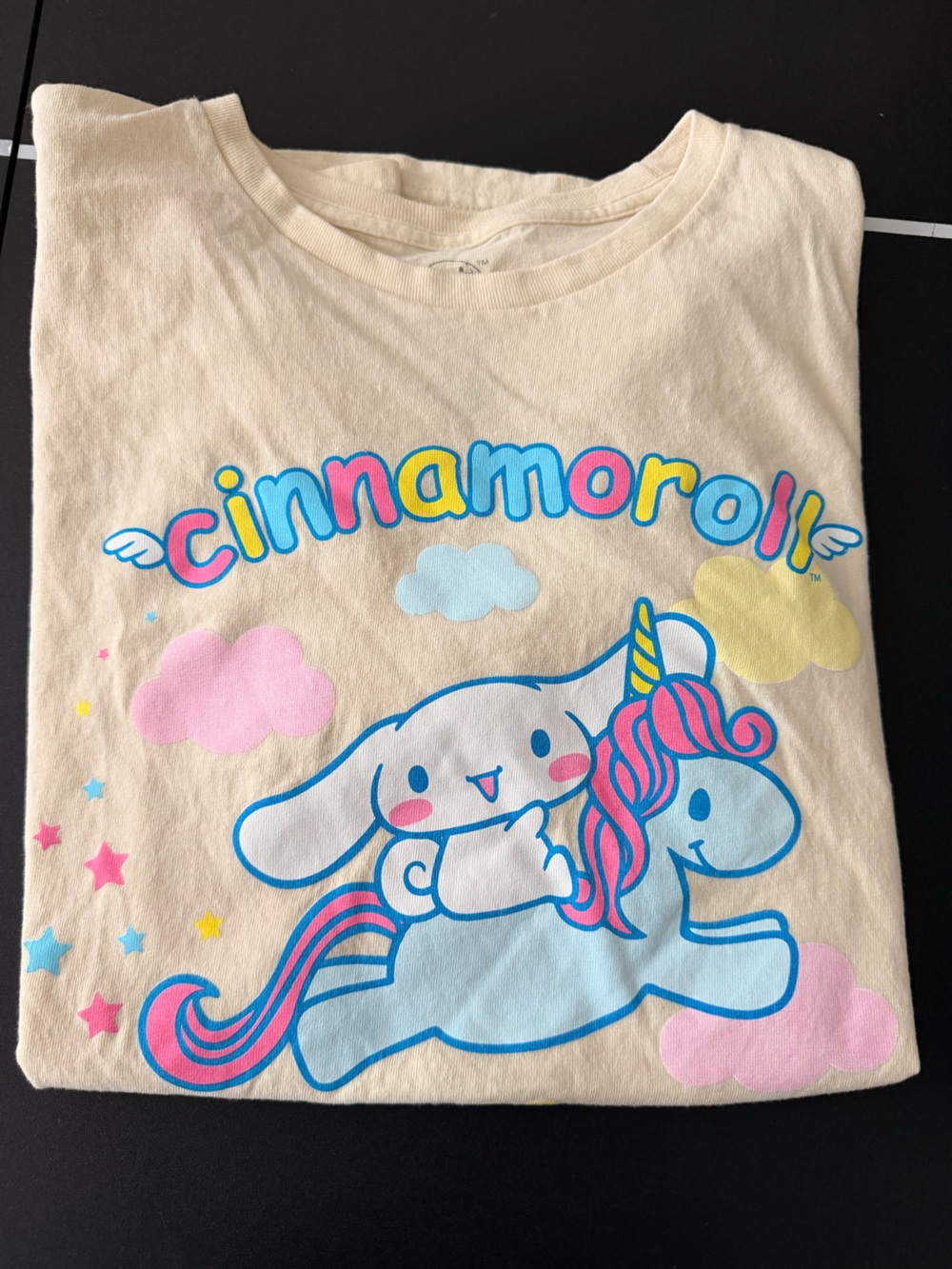 Sanrio Cinnamoroll Cream Tee with Pastel Rainbow Print